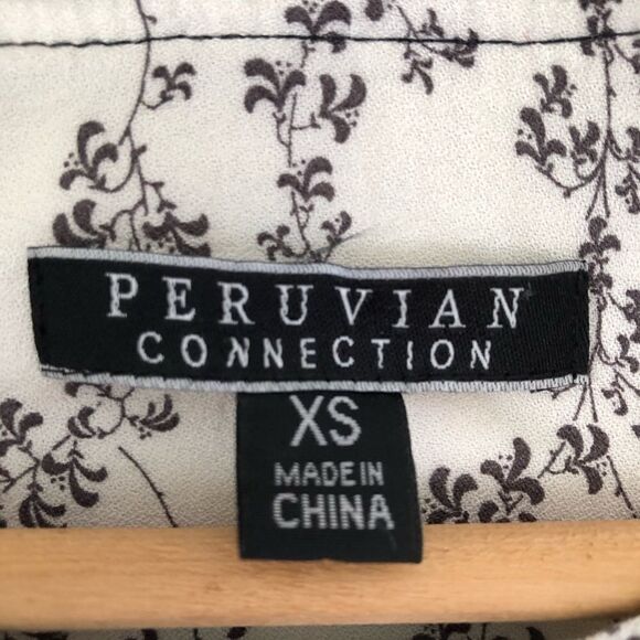 Peruvian Connection Cream Brown Floral Button Top - Picture 4 of 7